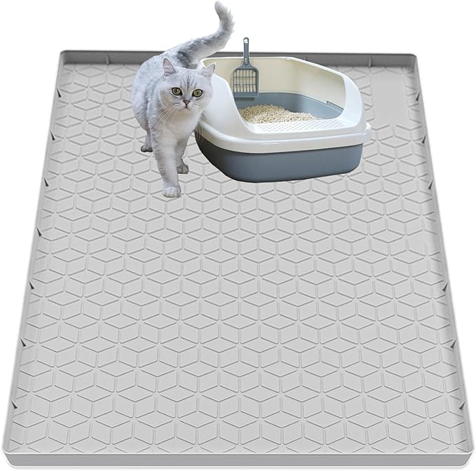 Cat Litter Mat for Litter Box, Silicone Large Cat Litter Trapping Mat - 28x22 in, Waterproof &amp; Non-Slip, Durable &amp; Easy Clean, Light Gray