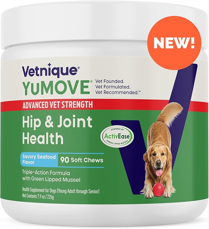 YuMOVE Hip &amp; Joint Supplement for Dogs with Glucosamine, Hyaluronic Acid, Green Lipped Mussel &amp; Omega 3 Joint Supplement - Regular or Advanced Strength (90ct, Advanced Vet Strength Soft Chews)