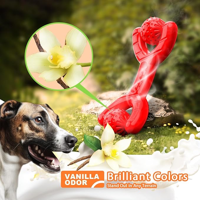 Indestructible Dog Toys for Aggressive Chewers - Heavy-Duty Chew Bones with Real Vanilla Flavor, Interactive &amp; Durable Toys for Medium/Large Dogs to Relieve Boredom