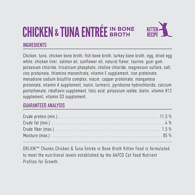 ORIJEN Chunks &amp; Shreds Wet Cat Food Chicken and Tuna Kitten Entrée 3oz Cans (12 Count)