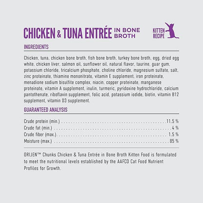 ORIJEN Chunks &amp; Shreds Wet Cat Food Chicken and Tuna Kitten Entrée 3oz Cans (12 Count)