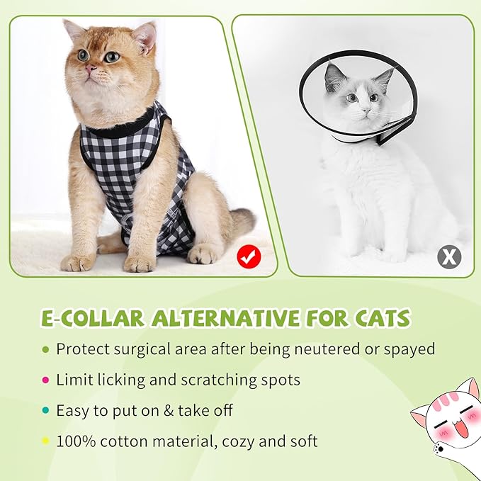 2 Packs Cat Surgery Recovery Suit Surgical Clothes Abdominal Wounds Anti-Licking Cat Bodysuit Onesie Substitute E-Collar&amp; Cone