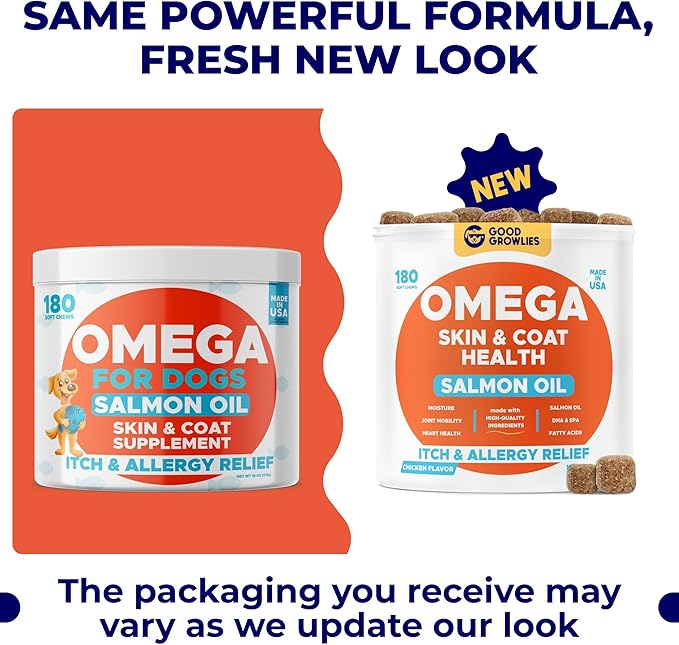 Omega 3 Fish Oil for Dogs Bundle - Skin&amp;Coat Chews - Dry&amp;Itchy Skin Relief + Allergy Support - EPA&amp;DHA Fatty Acids - Natural Salmon Oil Chews Promotes Heart, Hip&amp;Joint Support -360 Chews - Made in USA