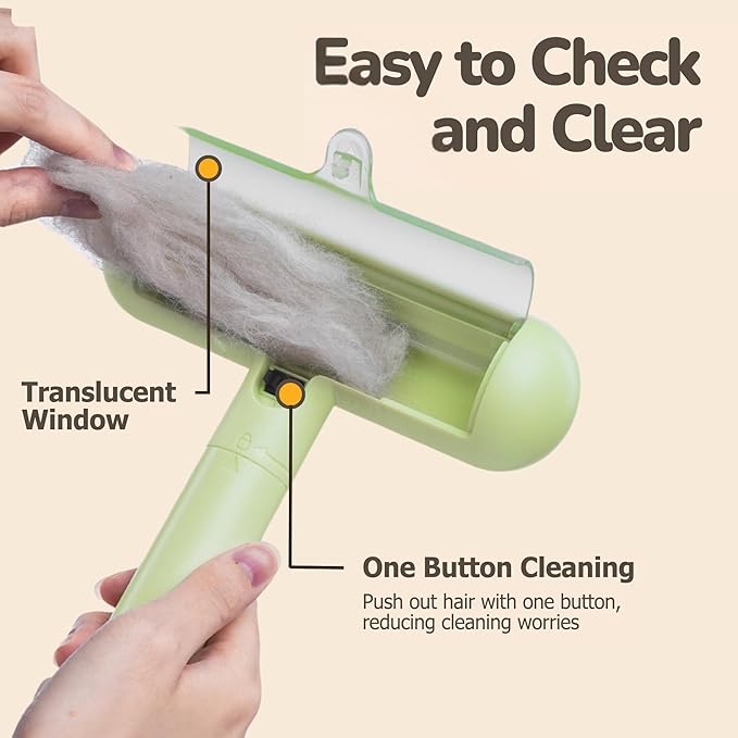 Reusable Pet Hair Remover - Lint Roller for Dog &amp; Cat Fur - for Furniture, Carpet, Clothing - Detachable Handle (Green)