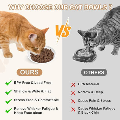 TRUVIC 4 Pack Ceramic Cat Food Bowls, 5.9 Inch Ceramic Cat Dishes Set for Indoor Cats and Small Dogs, Anti Whisker Fatigue Kitten Bowls, Wide Shallow Kitten Plates for Food and Water (Cat&