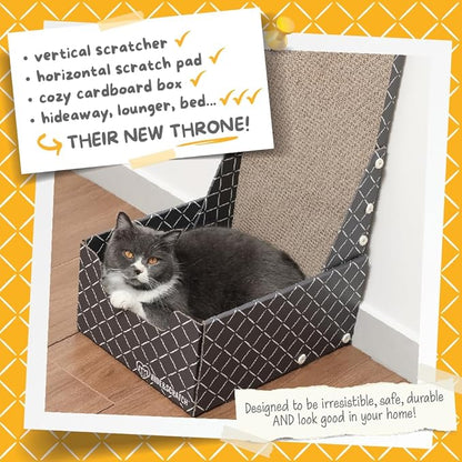 HIDE &amp; SCRATCH 26" L Shaped Cat Scratcher Box and Cat Bed with Double-Sided Cardboard Cat Scratch Pad
