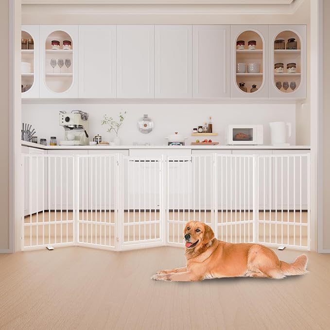 Full Metal Freestanding Dog Gate with Door, 36&