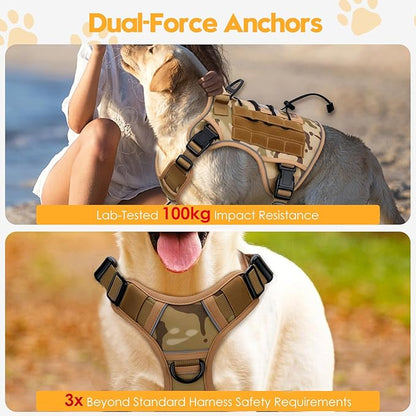 Heavy-Duty Tactical Dog Harness for Large Dogs, No Pull Adjustable Reflective Pet Vest with Molle System, K9 Military-Grade Control for Service Training, Outdoor &amp; 10+ Breeds, Desert Camo, X-Large