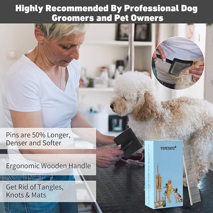 Dog Slicker Brush for Shedding and Grooming Medium or Long Haired Cats, Extra Long &amp; Soft Pin Slicker Brush for Removes Loose Hair, Tangles, Knots, Undercoat, Free Pet Comb, Large Black