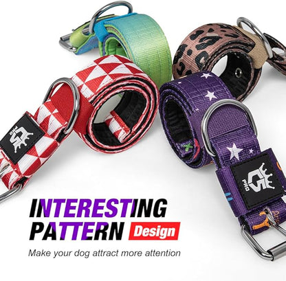 TSPRO Tactical Dog Collar 1.5 Inch Wide Thick Dog Collars with Heavy Duty Metal Buckle, Durable, Strong, Adjustable for Medium to Large Dogs (Leopard Print M)