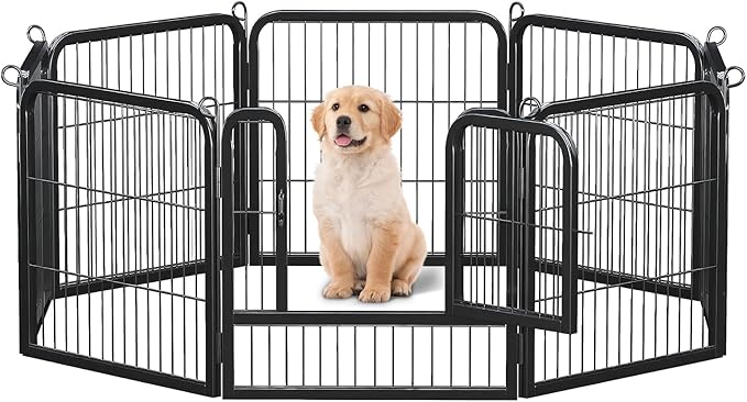 24 Inch 8 Panels Dog Playpen - Metal Pet Exercise Pen for Puppy, Indoor/Outdoor Dog Fence for Yard, Garden, Camping &amp; RV Travel