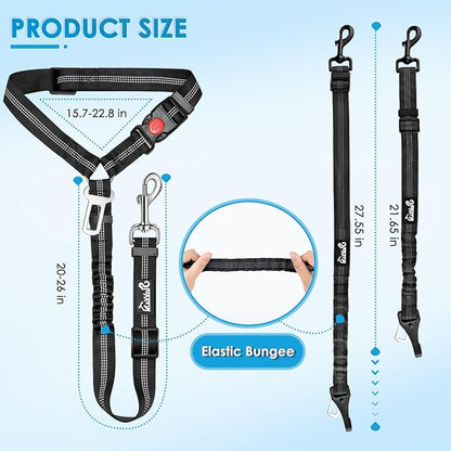 Lukovee Dog Seatbelt Leash for Cars, 2 Pack Pet Safety Car Seat Belt with Adjustable Buckle &amp; Reflective Bungee, Connect Dog Harness in Vehicle Car Dogs Restraint Travel Daily Use (Black)