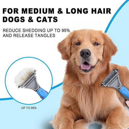 Pet Grooming Brush, Double Sided Undercoat Rake for Dogs &amp; Cats, Professional Deshedding Brush and Dematting Tool, Safe and Effective Removing Knots, Mats, Tangles,and Flying Hair