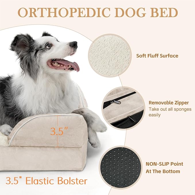 Comfort Expression Small Dog Beds Waterproof Orthopedic Foam Dog Sofa Beds for Small Dogs Comfy Pet Bed with Washable Removable Cover &amp; Non-Slip Bottom(X-Small,Beige)