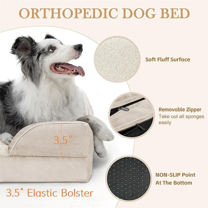 Comfort Expression Small Dog Beds Waterproof Orthopedic Foam Dog Sofa Beds for Small Dogs Comfy Pet Bed with Washable Removable Cover &amp; Non-Slip Bottom(X-Small,Beige)
