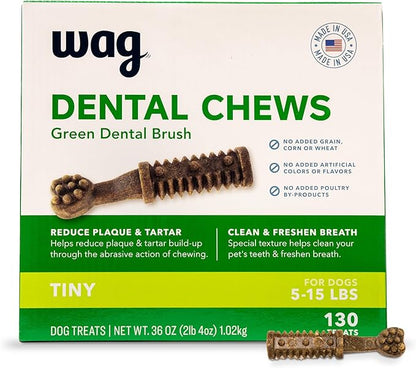 Amazon Brand - Wag Dental Dog Treats to Help Clean Teeth &amp; Freshen Breath Tiny, 2.25 pounds, Unflavored - 130 Count, Pack of 1