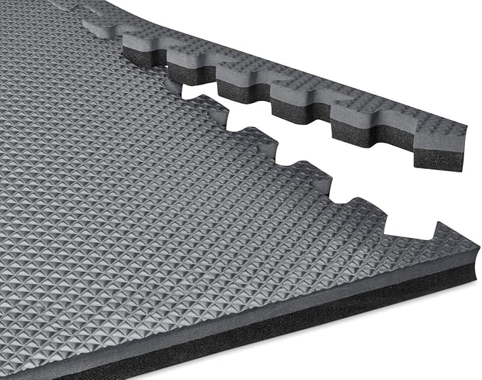 Norsk Reversible Gym Exercise Mats 3/4" Thick EVA Interlocking Foam Tiles, Perfect Home Gym Flooring, 32 Tiles &amp; 64 Trim Pieces, 128 Sq. Ft. Reversible, Red/Black