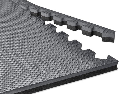 Norsk Reversible Gym Exercise Mats 3/4" Thick EVA Interlocking Foam Tiles, Perfect Home Gym Flooring, 32 Tiles &amp; 64 Trim Pieces, 128 Sq. Ft. Reversible, Red/Black