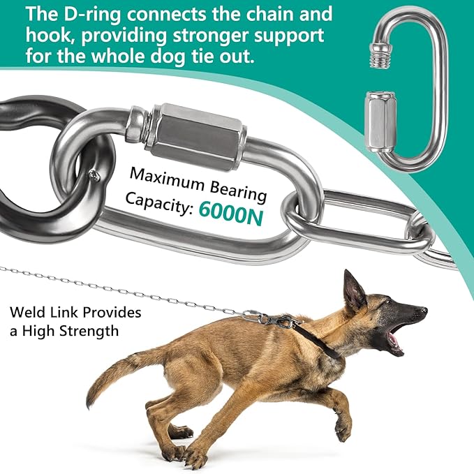 Tresbro Heavy Duty Dog Chains for Outside, 30FT Stainless Steel Tie Out Cable with Swivel Hook for Large Medium Dogs, Metal Chew Proof Pet Runner Chain Leash for Outdoor Camping Hiking Yard Lead, 4MM