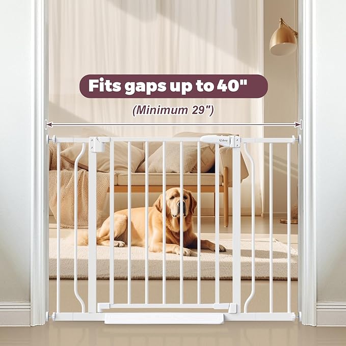 29"-40" Baby Gate for Stairs, Auto Close Stroller Friendly Dog Gate Indoor for Doorways, Pressure Mounted Baby Gate, Easy Walk Through Gate for Children &amp; Pets, White