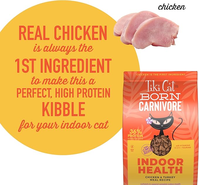 Tiki Cat Born Carnivore Indoor Health Dry Cat Food, Chicken &amp; Turkey Meal, 12 lbs. Bag