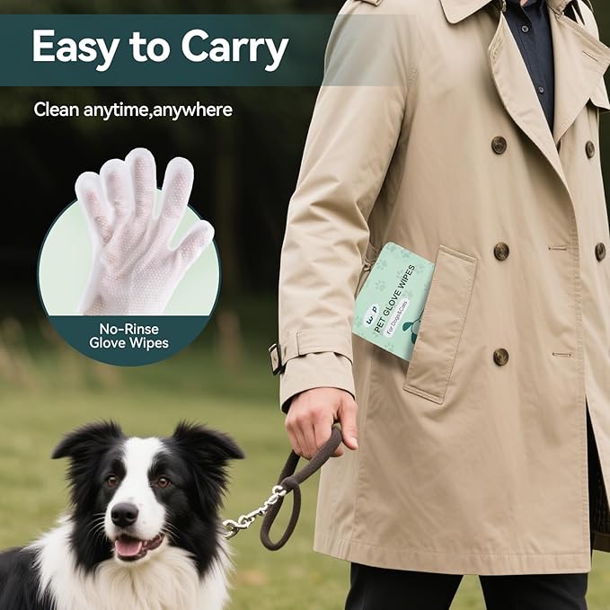 WLP Pet Glove Wipes for Dogs &amp; Cats, Cleaning Deodorizing Hypoallergenic Hydrating Grooming Wipes, Individually Wrapped, Enriched with Aloe &amp; Jojoba Oil for Daily Care, Traveling (24 PCS)