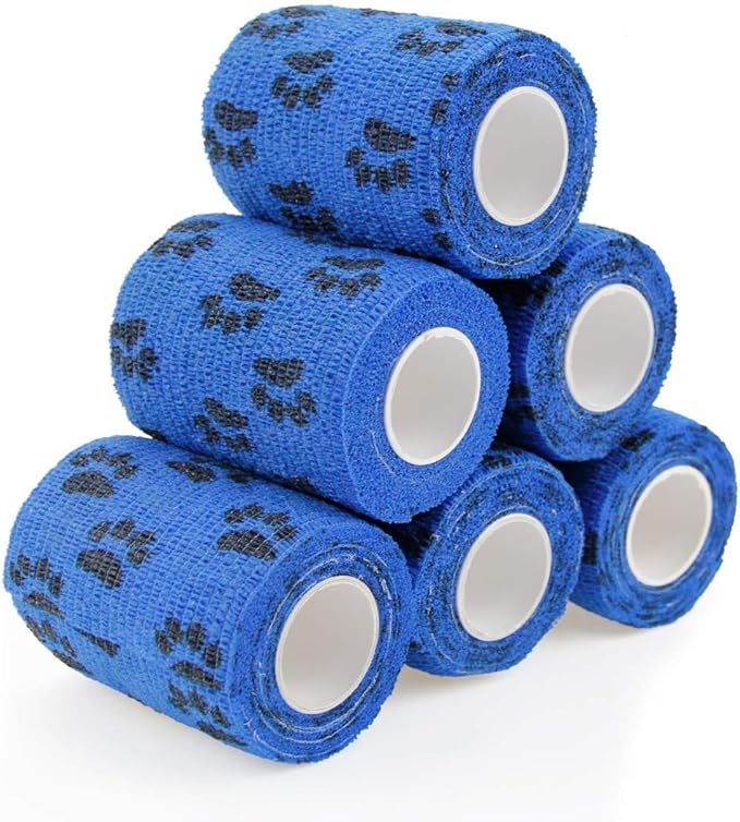 AUPCON Vet Wrap Cohesive Bandages Bulk Self Adhesive Bandage Wrap Self Adherent Wrap Non-Woven for Dogs Pet Animals &amp; Ankle Sprains &amp; Swelling (3 Inch Blue Claw)
