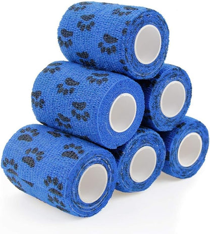 AUPCON Vet Wrap Cohesive Bandages Bulk Self Adhesive Bandage Wrap Self Adherent Wrap Non-Woven for Dogs Pet Animals &amp; Ankle Sprains &amp; Swelling (3 Inch Blue Claw)