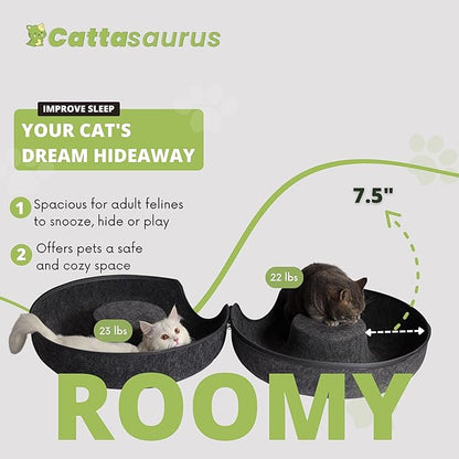 CATTASAURUS Peekaboo Cat Cave for Multiple &amp; Large Cats Up to 30-45 Lbs, Scratch Detachable &amp; Washable Tunnel Bed, Comfy Donut Cat Cave (Dark Gray, Large)