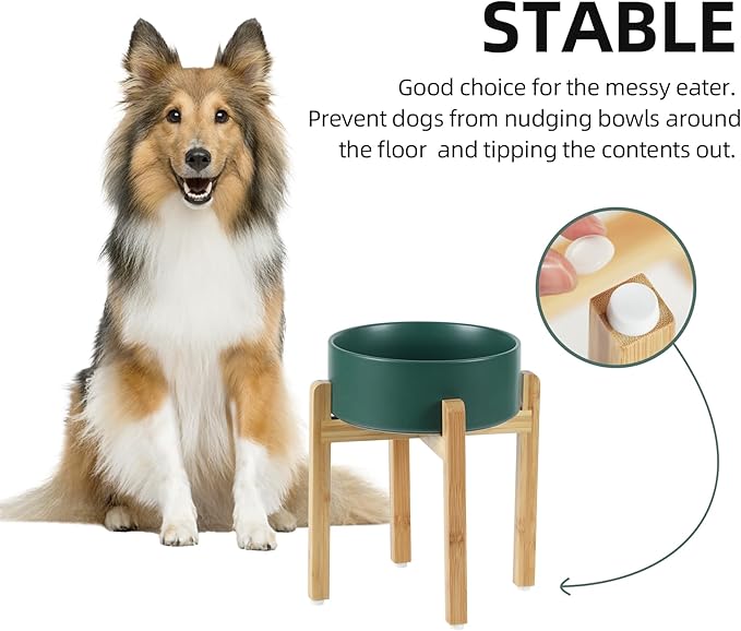 Ceramic Raised Dog Bowl Set, Elevated Dog Bowl with Stand, Food and Water Bowl for Large Breed Dogs, Weighted Dog Dishes, Pet Bowl(8.2&