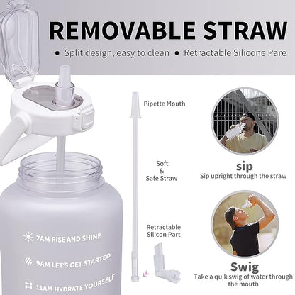 64oz,100oz,128oz Large Motivational Water Bottle with Time Marker, Leakproof &amp; BPA Free Half Gallon Big Water Bottle with Straw Handle Tritan Frosted Water Jug for Gym,Fitness,Outdoor Sports