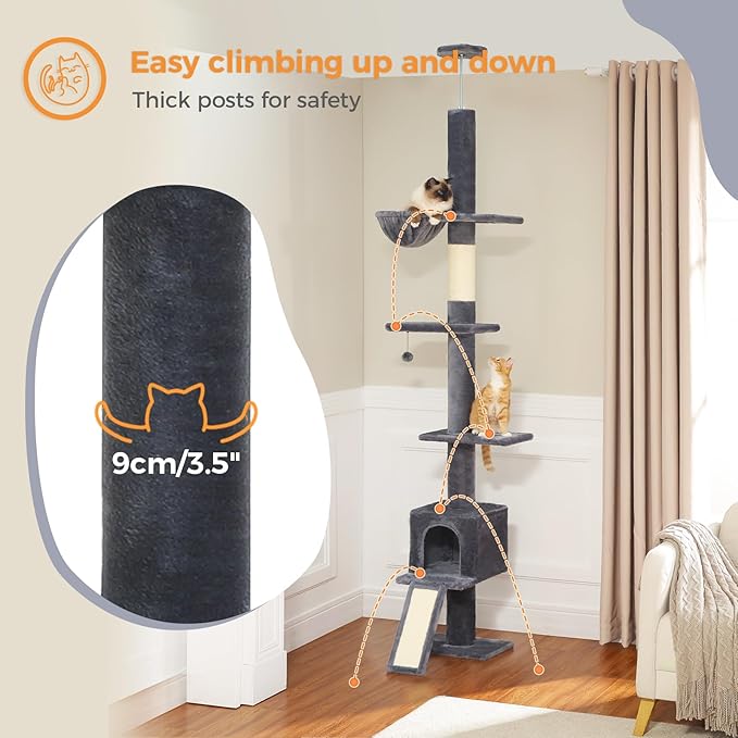 PEQULTI Floor to Ceiling Cat Tree, Tall Cat Tower, Adjustable Height (83&