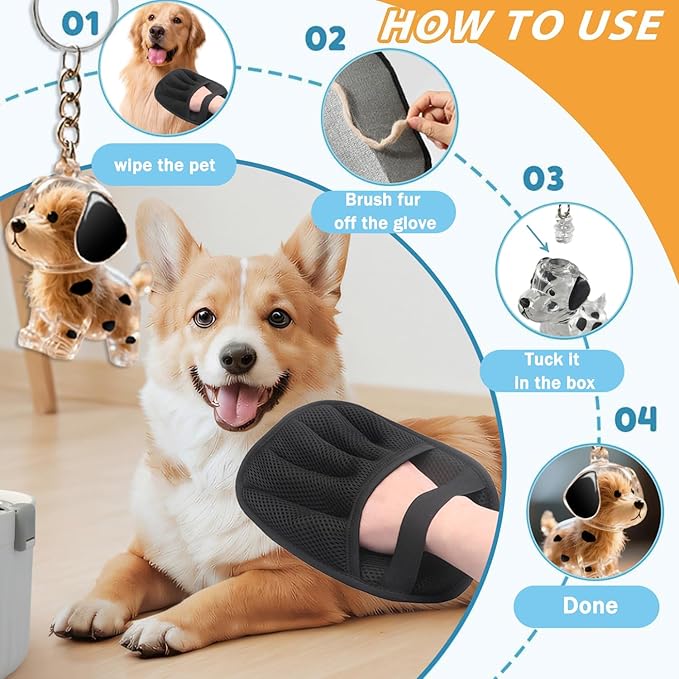 1PC Pet Hair Removal Glove,Electrostatic Gloves Pet Hair,Reusable Cat &amp; Dog Hair Remover for Couch,Furniture,Carpet,Curtain,Carpet Car Seat,Pet Memorial Gifts for Dogs,dog hair collector keychain