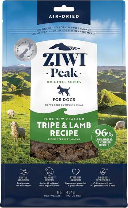 ZIWI Peak Air-Dried Dog Food – Tripe &amp; Lamb - All Natural, High Protein, Grain Free, Limited Ingredient w/ Superfoods (16oz)
