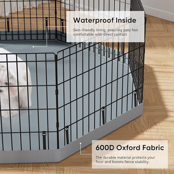 PJYuCien Dog Playpen, 8 Panels 30”H Dog Playpen Indoor with Grey Bottom Pad and Top Cover, Metal Foldable Dog Pen for Indoor Use, Better for Small Medium Animals, Grey