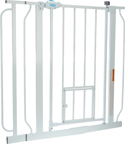 Carlson Extra Wide Walk Through Pet Gate with Small Pet Door, Includes 4-Inch Extension Kit, Pressure Mount Kit and Wall Mount Kit,White