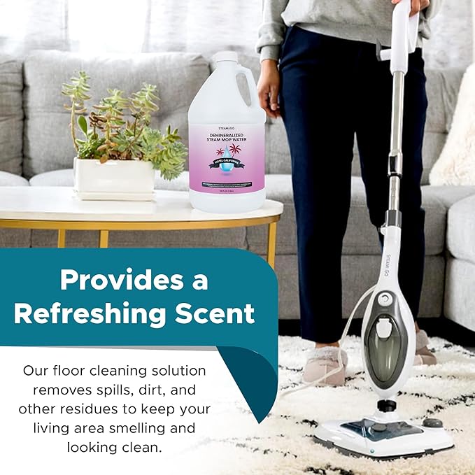 Steam &amp; Go Deminerilized Water - Multi-Surface Cleaner for Steam Cleaners, Hardwood Floors, Kitchens, &amp; Bathrooms - Germ-Killing Formula - Hotel California Scent - 1 Gallon