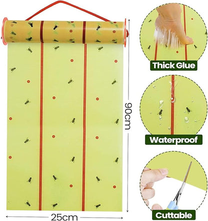 Qualirey 295 ft Giant Sticky Fly Traps, 30 Feet Fly Strips for Indoor Outdoor Hanging Flying Tapes Non Toxic Ribbon Fruit Gnat Killer for Mosquito Plants House Horse Stable (Fluorescent Green)
