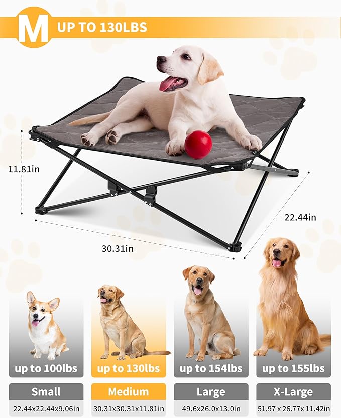 KingCamp Elevated Dog Bed for Medium Dogs, Raised Outdoor Indoor Portable Cooling Cot Lifted Pet Hammock off Ground with Washable Breathable Mesh &amp; Frame with Non Slip Foot for Camping Backyard, Black