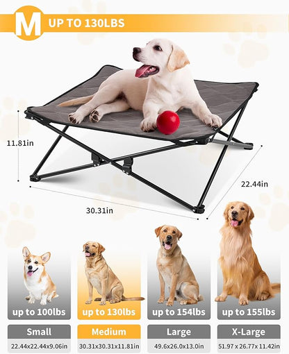 KingCamp Elevated Dog Bed for Medium Dogs, Raised Outdoor Indoor Portable Cooling Cot Lifted Pet Hammock off Ground with Washable Breathable Mesh &amp; Frame with Non Slip Foot for Camping Backyard, Black