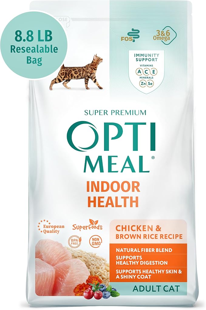 OPtimeal Indoor Cat Dry Food- Chicken &amp; Brown Rice Healthy Recipe Cat Food Dry for Adult Cats - Proudly Ukrainian
