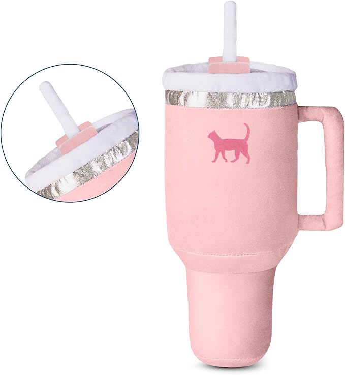 Kitty Cup Tumbler Cat Toy – Funny Cat Birthday Gifts with Catnip &amp; Crinkle Paper, Cute Girl Kitten Toys (Pink Peach Dust)