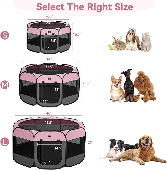 A4Pet Puppy Playpen Indoor, 39.5” Portable Pet Playpen with Bowl, Suitable for Puppies, Kittens, and Small Animals, Removable Zipper &amp; Mesh Panel(16”W × 10”H)