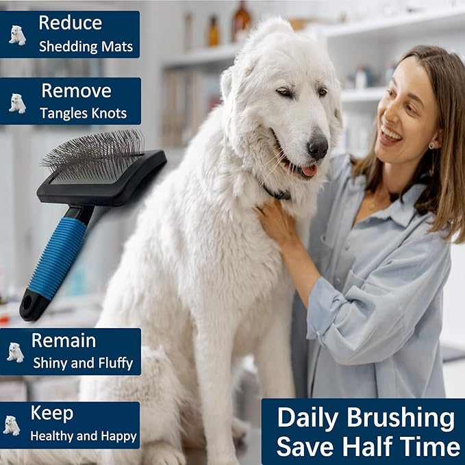 Dog Brush for Long Haired Dogs - Large Firm Slicker Brushes for Poodles, Goldendoodles &amp; Shedding Grooming - Soft Massage Stainless Steel Pins (25mm/1") - Gentle Pet Grooming Wire