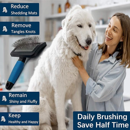 Dog Brush for Long Haired Dogs - Large Firm Slicker Brushes for Poodles, Goldendoodles &amp; Shedding Grooming - Soft Massage Stainless Steel Pins (25mm/1") - Gentle Pet Grooming Wire