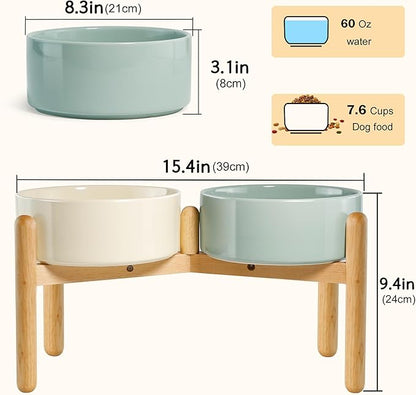 Wordcam Raised Ceramic Dog Bowls with Stand,Elevated Dog Dish, Pet Food and Water Feeder Set for Large Sized Dogs(9.4&