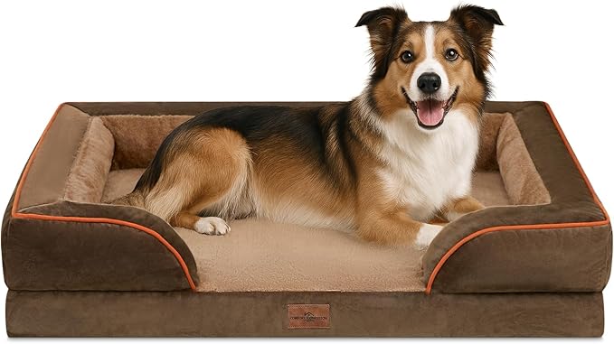 Comfort Expression Large Dog Beds Waterproof Orthopedic Foam Dog Sofa Beds Comfy Pet Bed with Washable Removable Cover &amp; Non-Slip Bottom(Large,Brown)