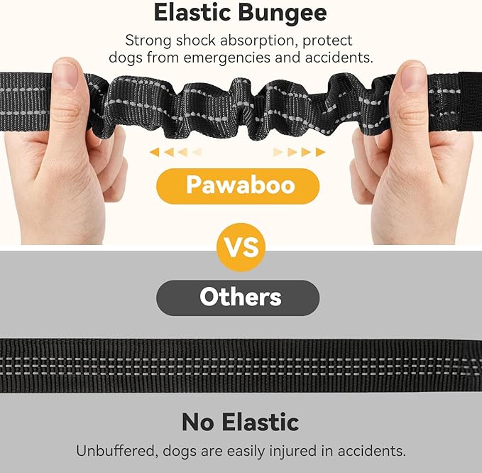 Pawaboo 2Pack Dog Seatbelt for Car, 3-in-1 Dog Car Seat Belt Bungee,Shockproof Dogs Tether for Car with Buckle &amp; Hook Latch, Adjustable Reflective Dog Car Harness Leash with 360° Lockable Buckle,Black