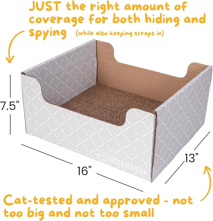 HIDE &amp; SCRATCH Cat Scratcher Box and Cat Bed with Refillable Double-Sided Cardboard Scratch Pad for Indoor Cats