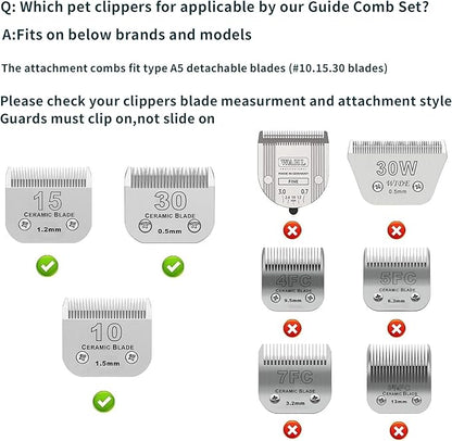 Professional Animal Stainless Steel 4 Color Guide Comb Set Compatible with andis Oster A5 wahl km10 10